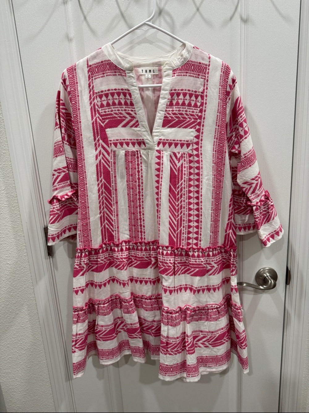 THML Pink and White Printed Mini Dress